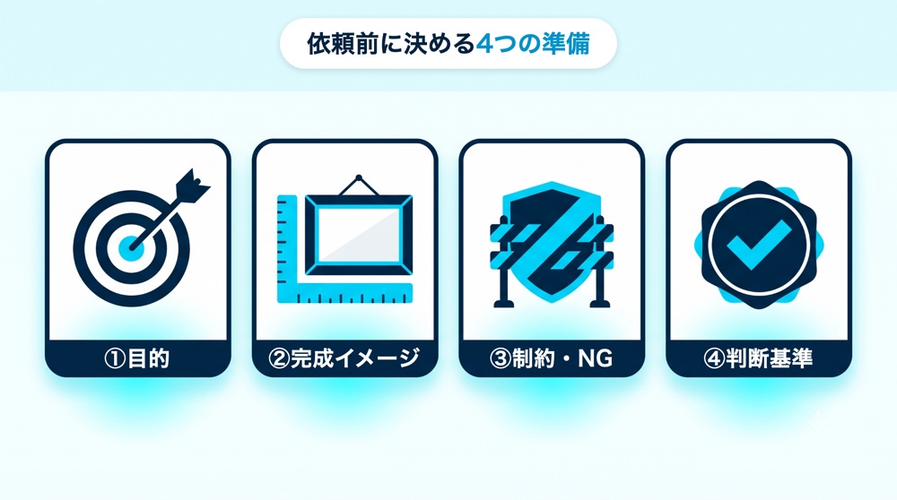 依頼前に決める4つの準備。目的、完成イメージ、制約・NG、判断基準