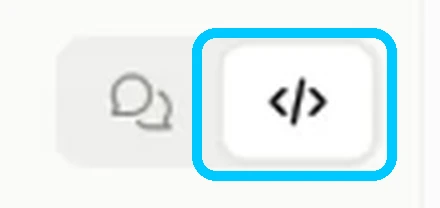 Claudeデスクトップアプリの画面左上の切り替え。吹き出しのアイコン(チャット)と「</>」のアイコン(Code)が並び、Codeを水色枠で強調